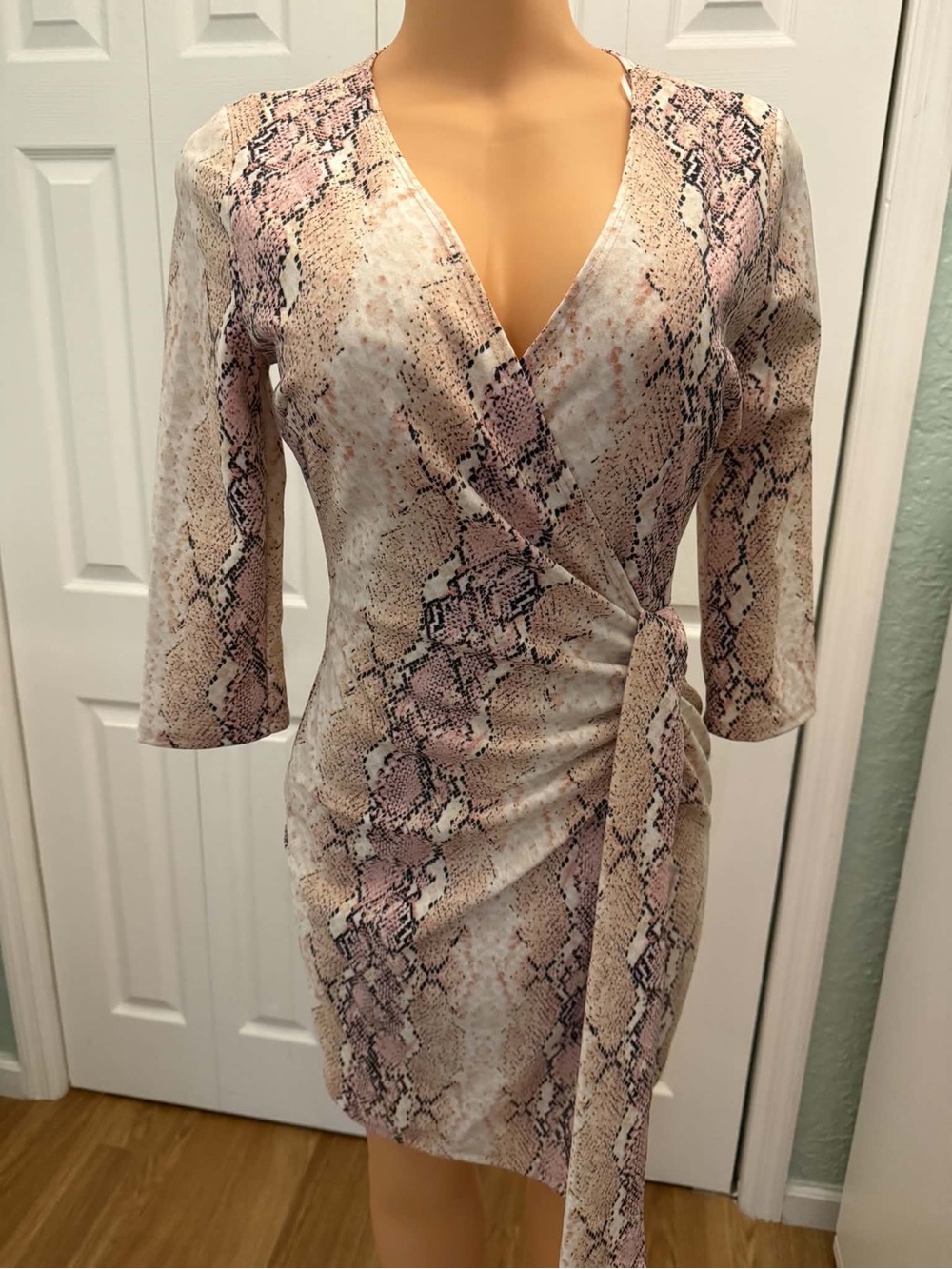 KARLIE Snake Print Faux Wrap Mini Dress Size M NWT